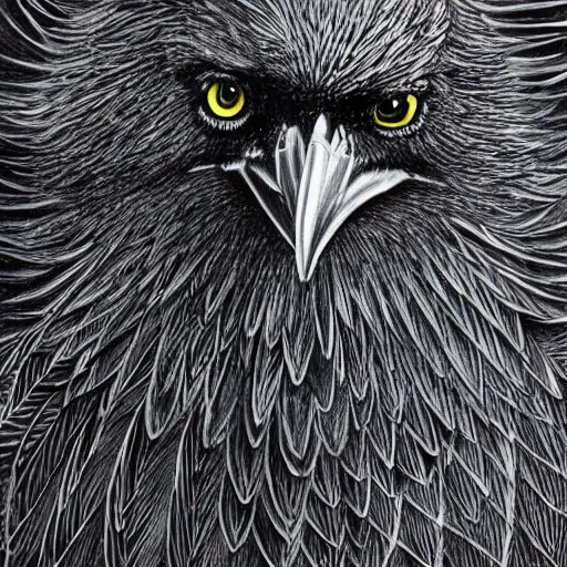 Image similar to detailed crow illustration, full body, dark fantasy, black ink on white paper, sketched 4k