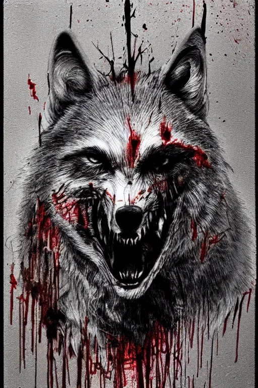 Prompt: grim - wolf, psycho stupid fuck it insane, looks like death but cant seem to confirm, midnight dead bleeding glow colors!, various refine techniques, micro macro autofocus, to hell with you, later confirm hyperrealism, set back dead colors, devianart craze, photograph picture taken by stephen gammell