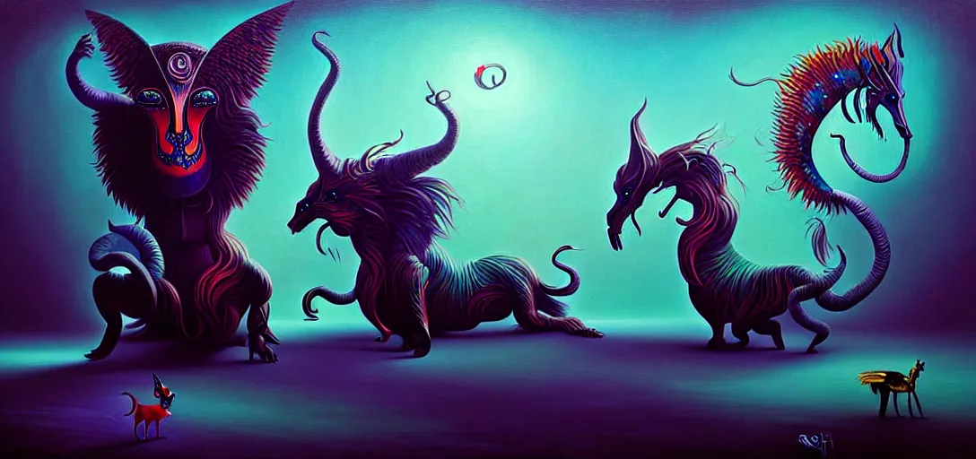 Image similar to strange mythical beasts of whimsy, surreal dark uncanny painting by ronny khalil