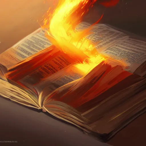 Prompt: fire hovering over an open Bible icon, cgsociety, artstationhq, digital art, detailed