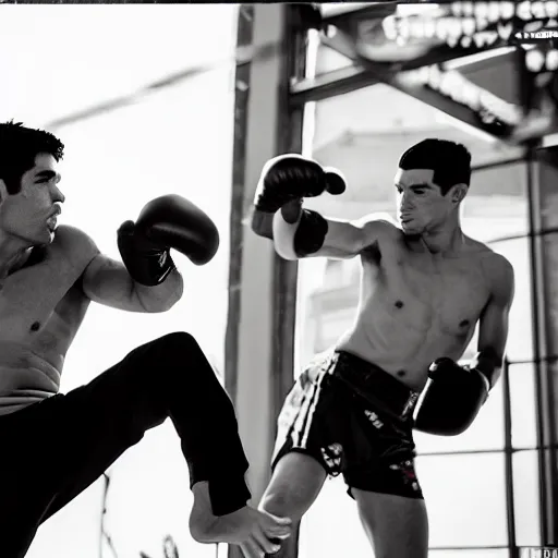 Image similar to chito vera knocks out dominick cruz via headkick, by annie leibovitz and steve mccurry, natural light, detailed face, canon eos c 3 0 0, ƒ 1. 8, 3 5 mm, 8 k, medium - format print