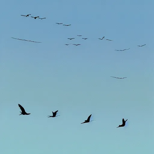 Image similar to Migratory path of birds in the sky, ilustration art by Goro Fujita