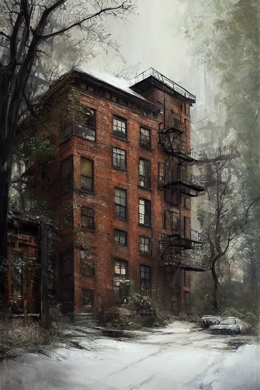 Prompt: (((((a ramshackle manhattan brick brownstone deep in the forest))))) by Andree Wallin!!!!!!!!!!!!!!!!!!!!!!!!!!!