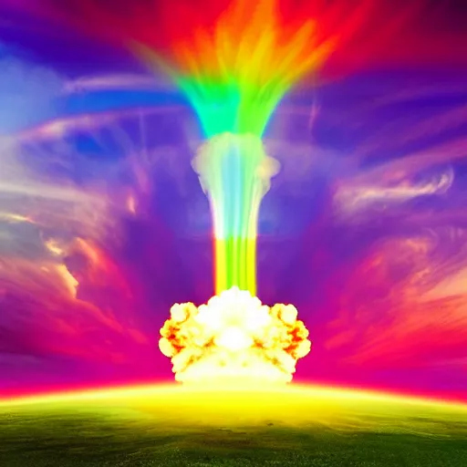 Image similar to nuclear explosion of many different colors, rainbow explosion, 4k detailed