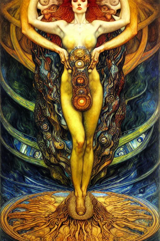 Image similar to Divine Chaos Engine by Karol Bak, Jean Delville, William Blake, Gustav Klimt, and Vincent Van Gogh, symbolist, visionary