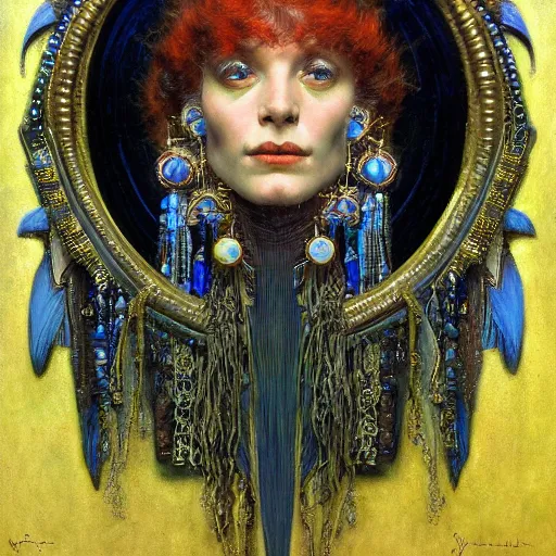 Image similar to baroque portrait of an art deco shaman, reflective detailed textures, highly detailed fantasy science fiction painting by annie swynnerton and jean delville and moebius, norman rockwell and maxfield parrish. rich colors, high contrast. artstation