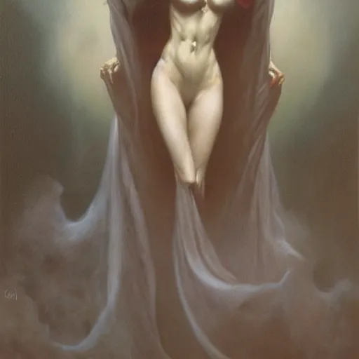 Prompt: mystic female in the mist by Gerald Brom, masterpiece