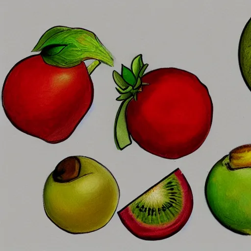 Image similar to a detailed profesional sketch of fruits