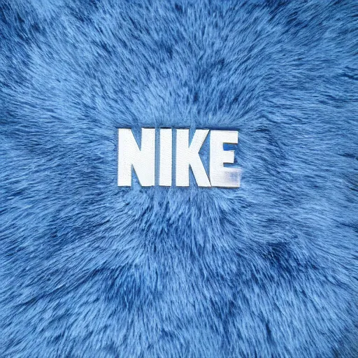 Prompt: nike logo made of very fluffy blue faux fur placed on reflective surface, nike logo, professional advertising, overhead lighting, heavy detail, realistic by nate vanhook, mark miner