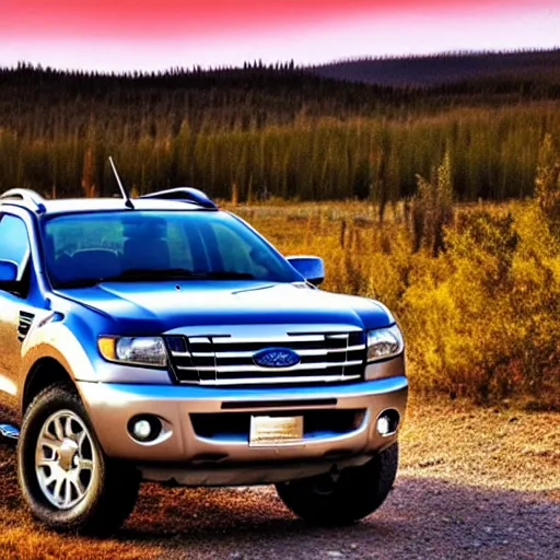 Image similar to a silver ford ranger in alberta at sunset