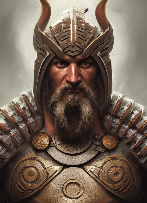 Image similar to ancient slavic warrior thunder god highly detailed portrait concept art, slavic folklore symbols, doom, artgerm, alphonse mucha, maxim sukharev, alexey egorov, kilian eng, trending on cgsociety, octane render, 8 k