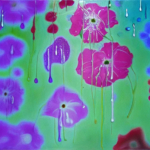 Image similar to an oil painting of dripping flowers by pipilotti rist