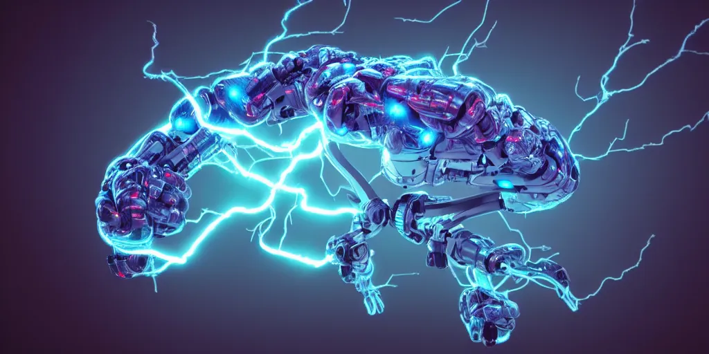 Prompt: a robot brain with lightning, hyperealistic very colourful hdr cinematic lighting cgi render photorealistic cinematic octane render