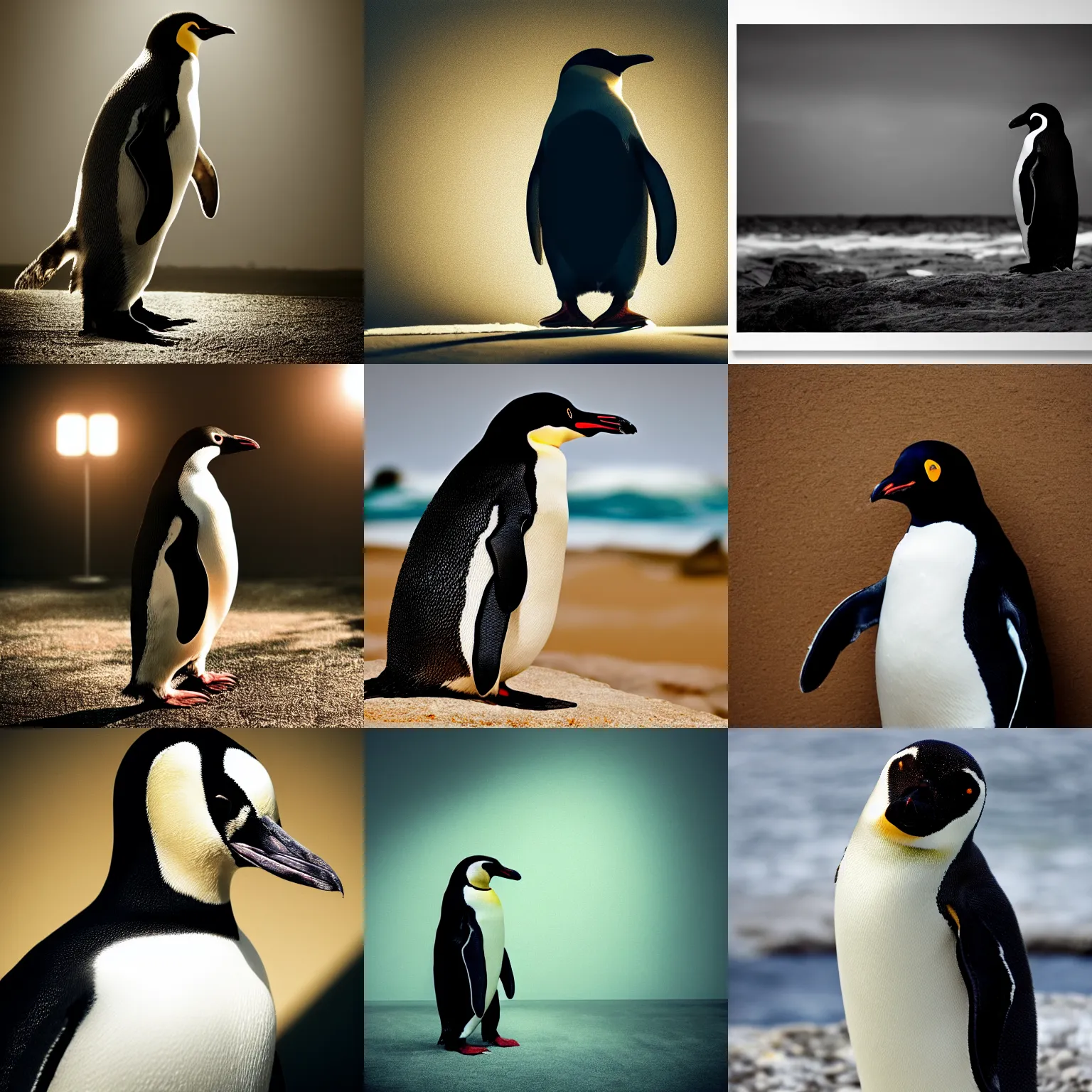 Prompt: portrait of a penguin in suit, dramatic lighting