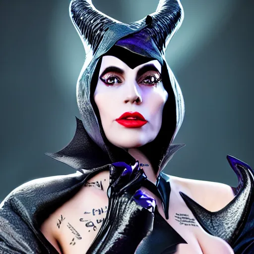 Image similar to Lady Gaga as real life Maleficent, fantasy, artstation, 8k resolution