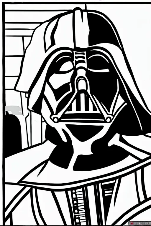 Image similar to an illustration of darth vader watching tv in the style of lichtenstein