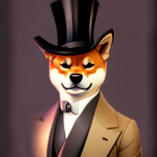 Prompt: full body portrait painting of a cute shiba inu gentleman with top hat, ultra realistic, concept art, intricate details, eerie, highly detailed, photorealistic, octane render, 8 k, unreal engine. art by artgerm and greg rutkowski and charlie bowater and magali villeneuve and alphonse mucha