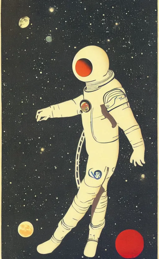 Image similar to painting of an astronaut by kitano tsunetomi, 1 9 3 9