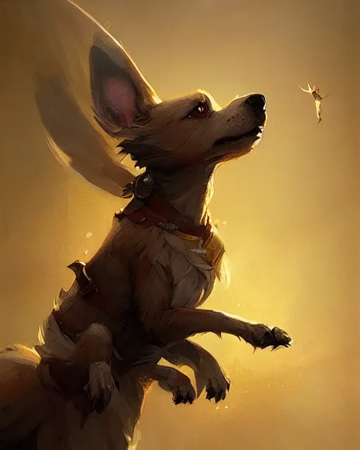 Image similar to a cute magical flying dog, fantasy art drawn by disney concept artists, greg rutkowski, golden colour, high quality, highly detailed, elegant, sharp focus, concept art, character concepts, digital painting, mystery, adventure