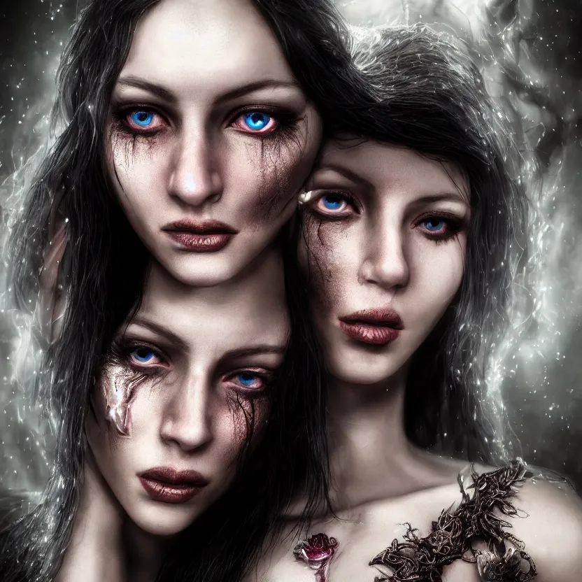 Image similar to single faced portrait of enchanting femenine witch, hyper attractive, seductive, very complex, hyper - maximalist, overdetailed, legendary cinematic, darkfantasy, archetype with timeless beauty breathtaking eyes, highly intricate, realism, perspicious detail, silent hill aesthetic, photorealistic, lifelike, dslr 8 k, unbeatable coherency, octane render