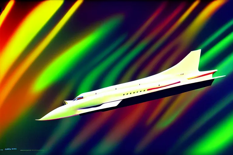 Prompt: stylized poster of the concorde concept, thick neon lights, ektachrome photograph, volumetric lighting, f 8 aperture, cinematic eastman 5 3 8 4 film