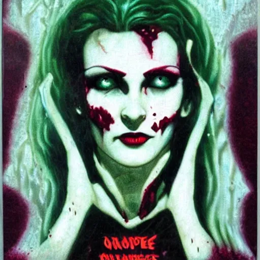 Prompt: 1990's movie poster for Vampire: the Masquerade, gothic horror, rose motif on bottom, stunning perfect face, background green marble, highly detailed by Drew Struzan