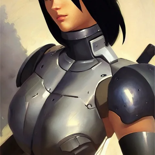 Image similar to greg manchess portrait painting of partially armored motoko kusanagi as overwatch character, medium shot, asymmetrical, profile picture, organic painting, sunny day, matte painting, bold shapes, hard edges, street art, trending on artstation, by huang guangjian, gil elvgren, ruan jia, greg rutkowski, gaston bussiere