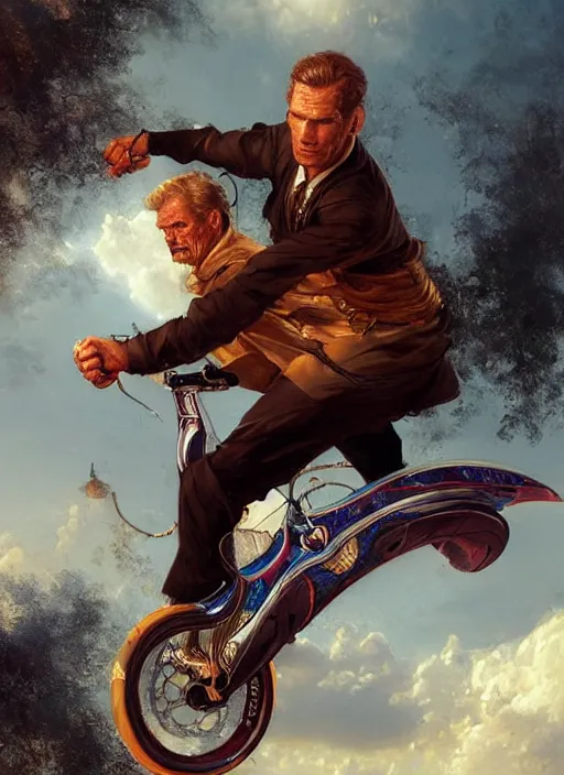 Prompt: formal portrait of charlton heston riding a onewheel. digital art by eugene de blaas, ross tran, and nasreddine dinet, vibrant color scheme, intricately detailed, in the style of romanticism, cinematic, artstation, greg rutkowski