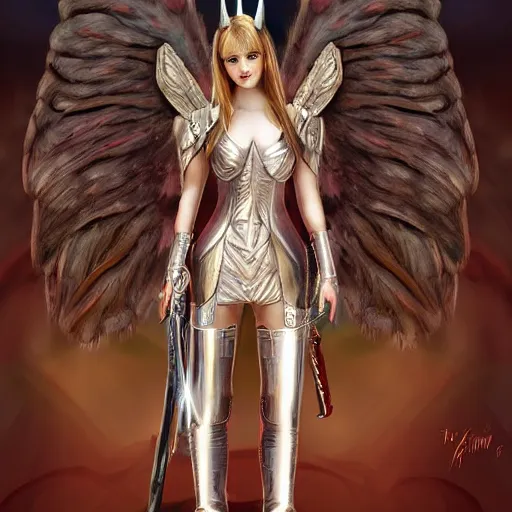 Prompt: girl hybrid unicorn horn and red wings, full body metallic armor, ultrarrealistic, cinematic lights, high detail, fantasy classic digital art, mucha