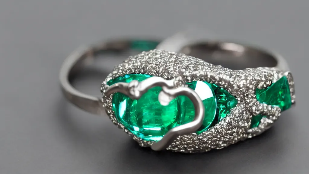 Image similar to a ring trapping a demon soul on emerald crystals inspired by tiffany co