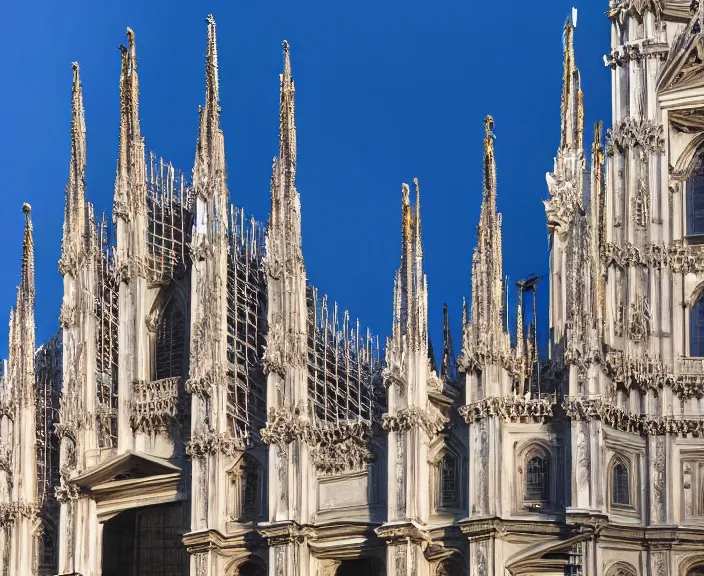 Image similar to 4 k hd, high detail photograph of milan dome cathedral, shot with sigma f / 4. 2, 2 5 0 mm sharp lens, volumetric lighting, high level texture render