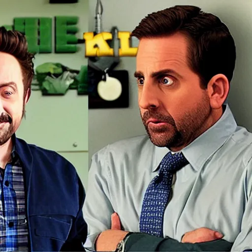 Prompt: Charlie Kelly and Michael Scott meet