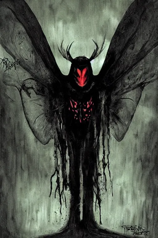 Prompt: mad horror painting of mothman by ben templesmith