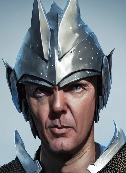 Image similar to A fantasy comic book style portrait painting of michael keaton as a Paladin, unreal 5, DAZ, hyperrealistic, octane render, RPG portrait, dynamic lighting