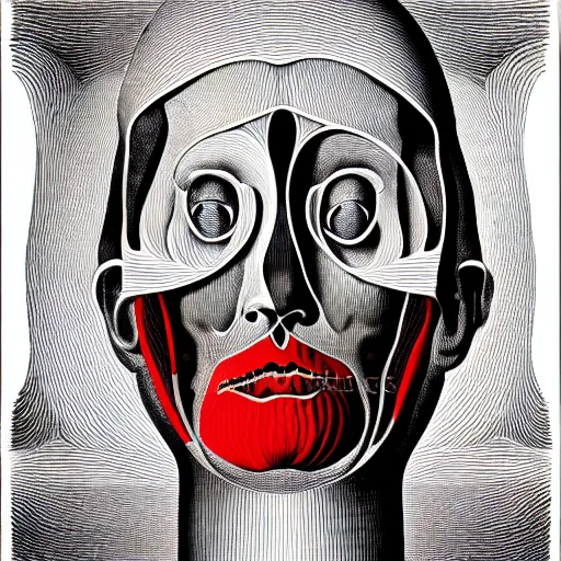 Image similar to red conceptual post - mortem monumental portrait made by escher and william blake and salvador dali, highly conceptual art, intricate detailed painting, illustration sharp detail, vector sharp graphic, manga 1 9 9 0, anatomy atlas