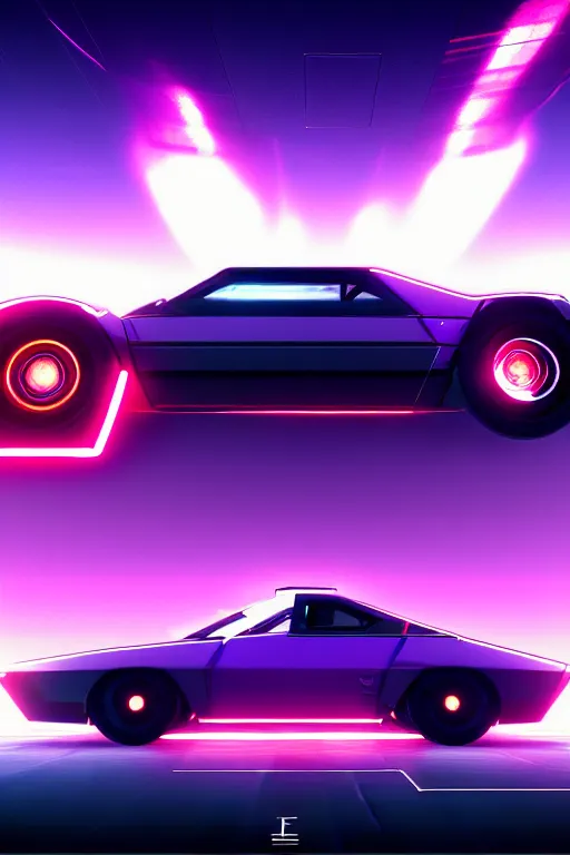 Prompt: quantum entanglement的synthwave sports car ,by Austin English ,cinema lighting,Game scene graph , very high detailed Unreal engine, in the style of a 70s science fiction novel cover