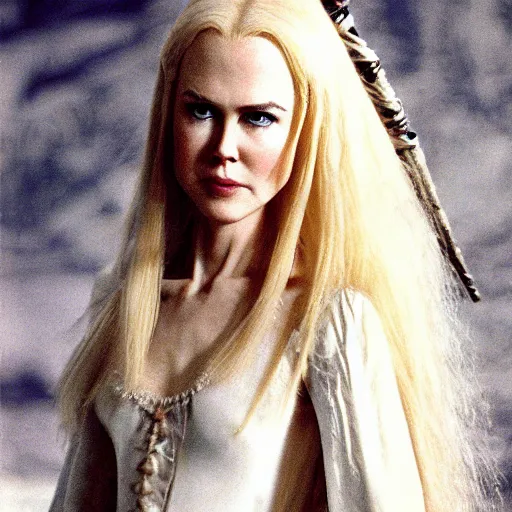 Prompt: head and shoulders portrait 7 0 mm photo of nicole kidman as a young female elf sorceress, photo by philip - daniel ducasse and yasuhiro wakabayashi and jody rogac and roger deakins