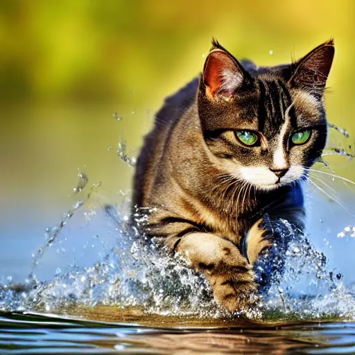 Prompt: a cat walking on water