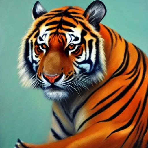 Image similar to A stunning oil painting of a tiger, anatomically correct, artstation, smooth, sharp focus