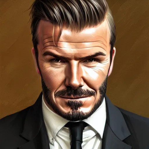 Image similar to portrait of David Beckham as Marvel's Kingpin, accurate, intricate, headshot, highly detailed, digital painting, artstation, concept art, sharp focus, illustration, art by artgerm and greg rutkowski and alphonse mucha