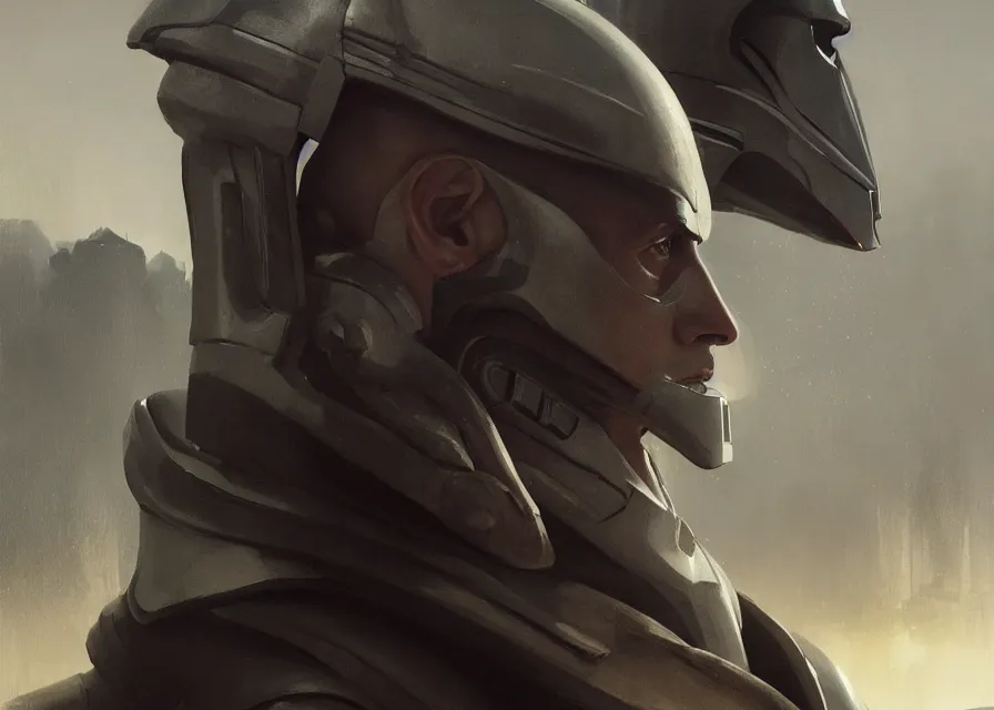 Image similar to painting portrait of Emmanuel Macron dressed as Arcann and as Thexan in Star Wars, sharp focus, waist up, trending on ArtStation, masterpiece, by Greg Rutkowski, by Ross Tran, by Fenghua Zhong, octane, clear eyes, soft render, clear facial features, oil on canvas, moody lighting, cinematic, professional environment concept art