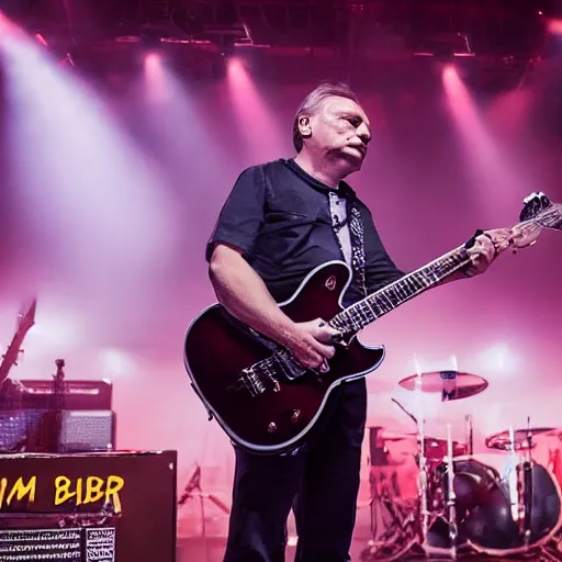 Prompt: metal viktor orban with a guitar, concert photography