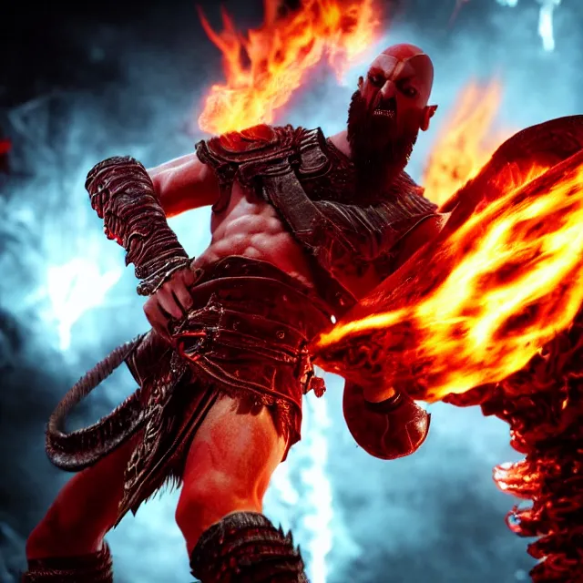 glowing eyes evil kratos shredding on a flaming | Stable Diffusion ...