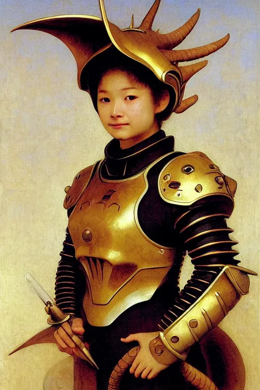 Image similar to portrait of a evil dragon astronaut with chinese dragon armor and helmet, majestic, solemn, by bouguereau