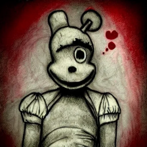 Prompt: grunge drawing of a cartoon teletubby by mrrevenge, corpse bride style, horror themed, detailed, elegant, intricate