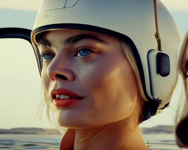 Image similar to leonardo dicaprio as the wolf of wall street next to margot robbie as naomi from the wolf of wall street in a helicopter, hyper realistic faces, beautiful eyes, cinematic, long shot, hyper detailed, 8 5 mm photograph, 8 k resolution, film still, sharp lens, wide lens