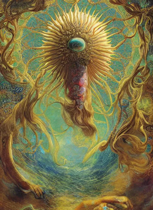 Image similar to abiogenesis, by ernst haeckel and agostino arrivabene and robert hooke and joaquin sorolla, vivid colours, intricate, elegant, extremely higly detailed, digital painting, artstation, concept art, photoshop, krita, smooth, sharp focus, full body focus, illustration, digital painting