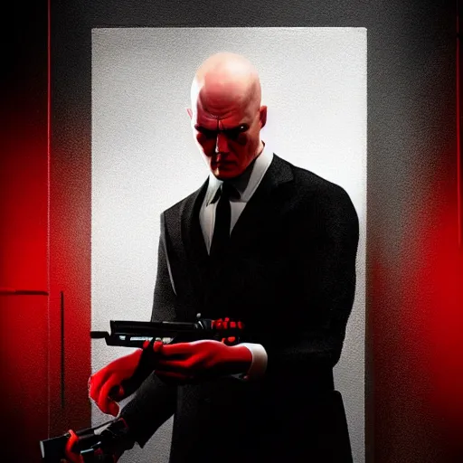 Image similar to a portrait of agent 4 7 laying down listening to music in front of large stereo speakers, black background, red rim light, highly detailed, smooth, sharp focus, art by maciej kuciara