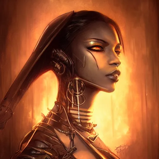 Image similar to aaliyah, steampunk, darkwave, darksynth, concept headshot art, sharp, digital matte painting, art by luis royo, greg rutkowski, wlop, dramatic lighting, trending on artstation