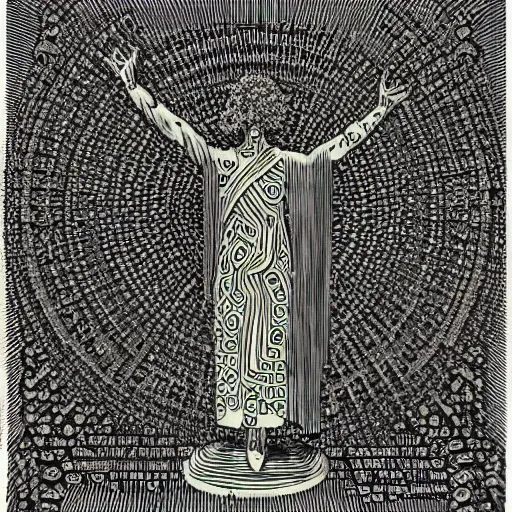 Image similar to A realistic portrait of a deity-of-language by Gustave Dore in ASCII art style